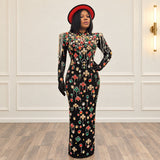 Black Jewelled Long Dress with Gloved Sleeves | St Zandas