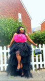 Black High-Low Tiered Tulle Statement Skirt