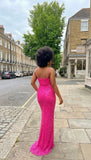 Glamorous Long Sequins Dress With Pearl Accents
