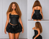 Black Lace-Up Corset Top & petal Mini Skirt Set