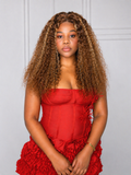 13x4 honey blonde highlight water wave human hair wig front view