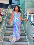 Metallic Silver Big Disc Sequin Strappy Dress