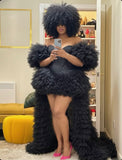 The Ophelia - Black Ruffled Off-shoulder Corset Dress With Detachable Train