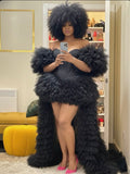 The Ophelia - Black Ruffled Off-shoulder Corset Dress With Detachable Train