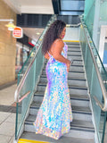 Metallic Silver Big Disc Sequin Strappy Dress