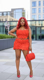 Sexy 3D Rose Flower Crop Top & Mini Skirt Set