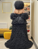 The Ophelia - Black Ruffled Off-shoulder Corset Dress With Detachable Train