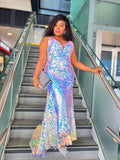 Metallic Silver Big Disc Sequin Strappy Dress