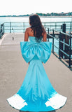 "Azure Bow" Strapless Mini Dress with Detachable Train
