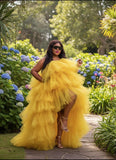 Reversible High-Low Tulle Dress in Yellow