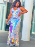 Metallic Silver Big Disc Sequin Strappy Dress