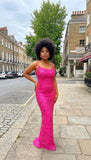 Pink sequin pearl maxi dress glamorous bodycon evening gown for formal events